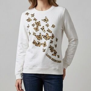 Love Moschino Butterfly Graphic Pullover Sweatshirt White Size 8